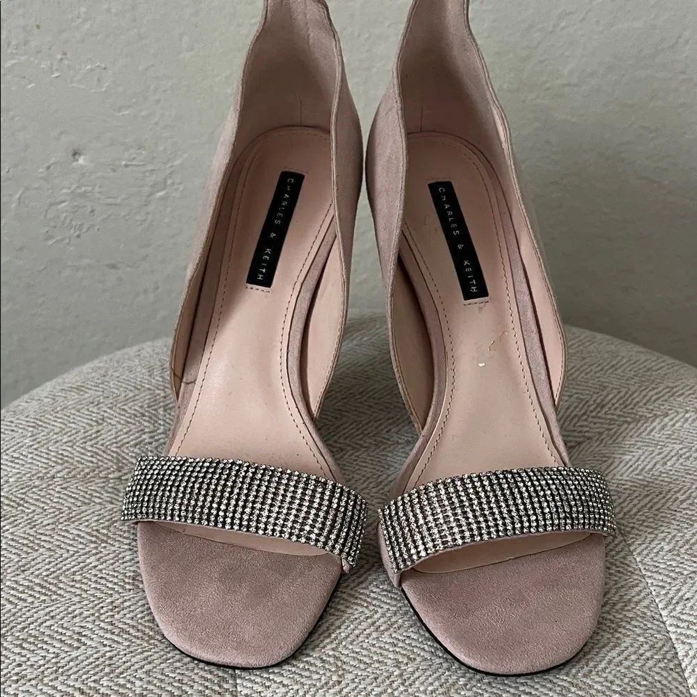 Charles & Keith Satin Crystal-embellished Stiletto-heel Sandels in Mauve in 37